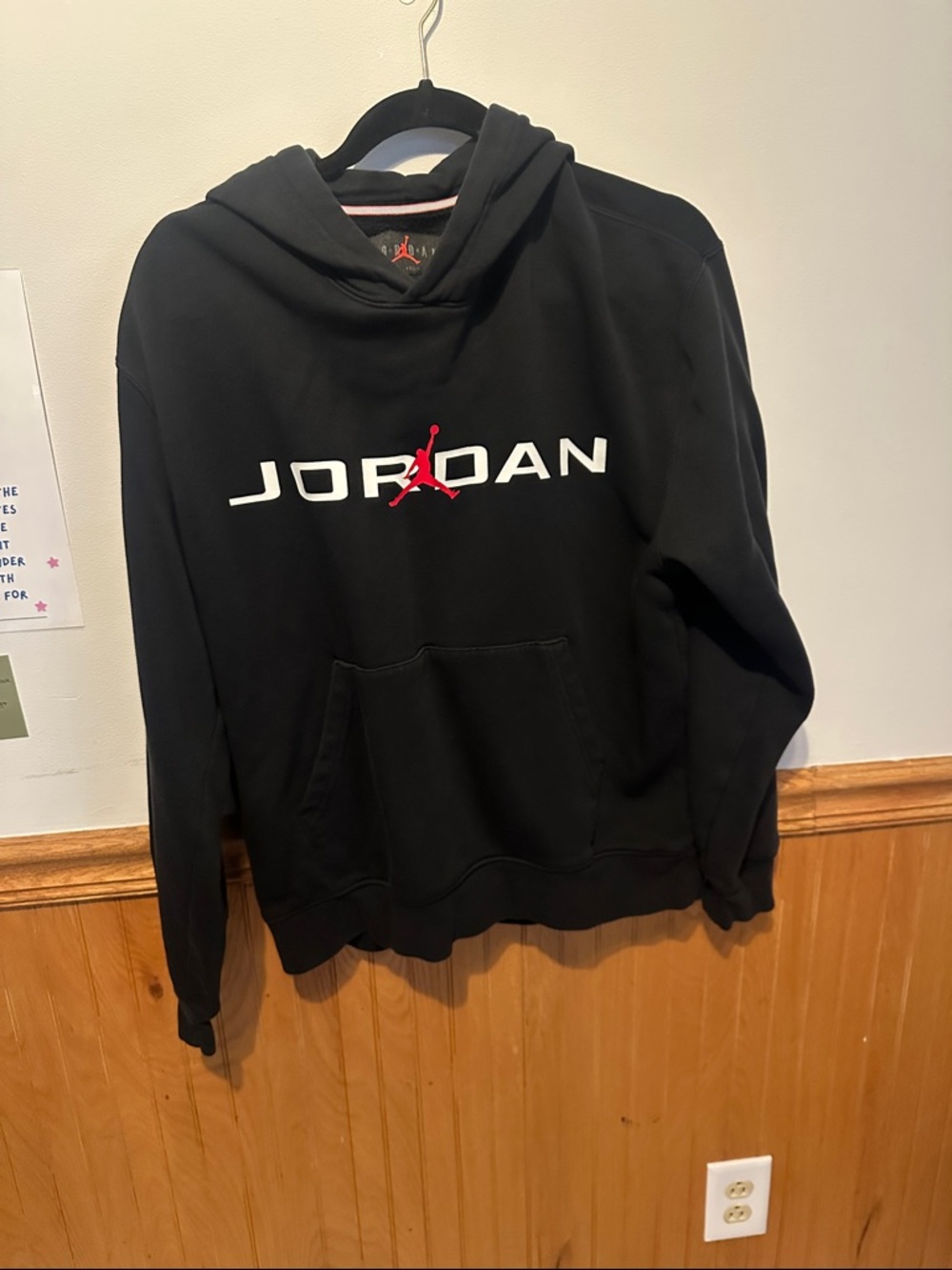 Jordan Black Hoodie with White Wordmark and Red Jumpman